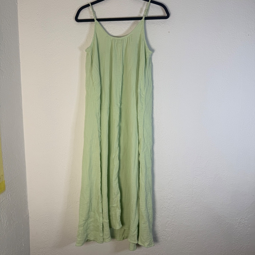 Loft Women's S Green 100% Cotton Gauze Midi Dress Sleeveless Scoop Neck Boho